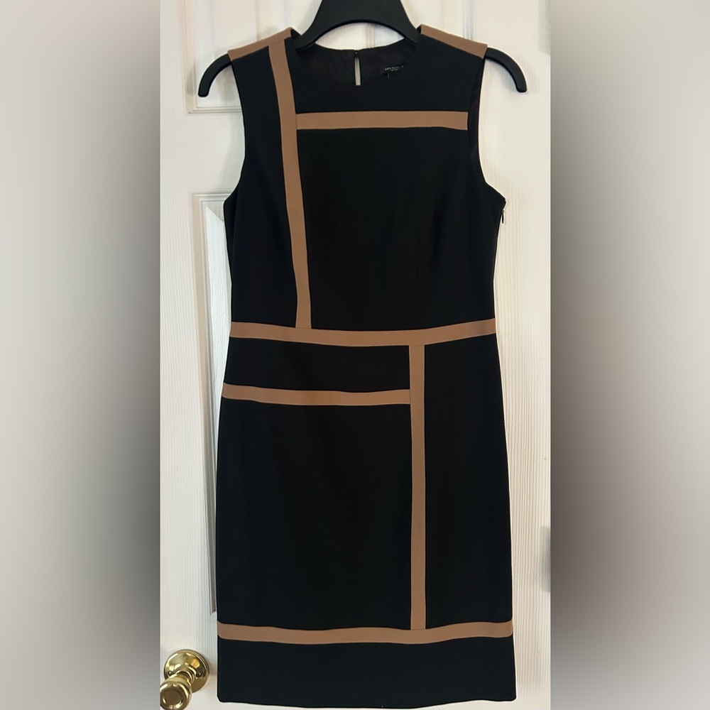 Ann Taylor Black Dress w/Tan Geometric Design. 2. EUC.